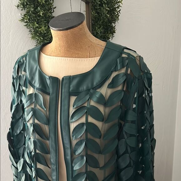 Teal Leaf Pattern Sheer Jacket - Picture 2 of 6